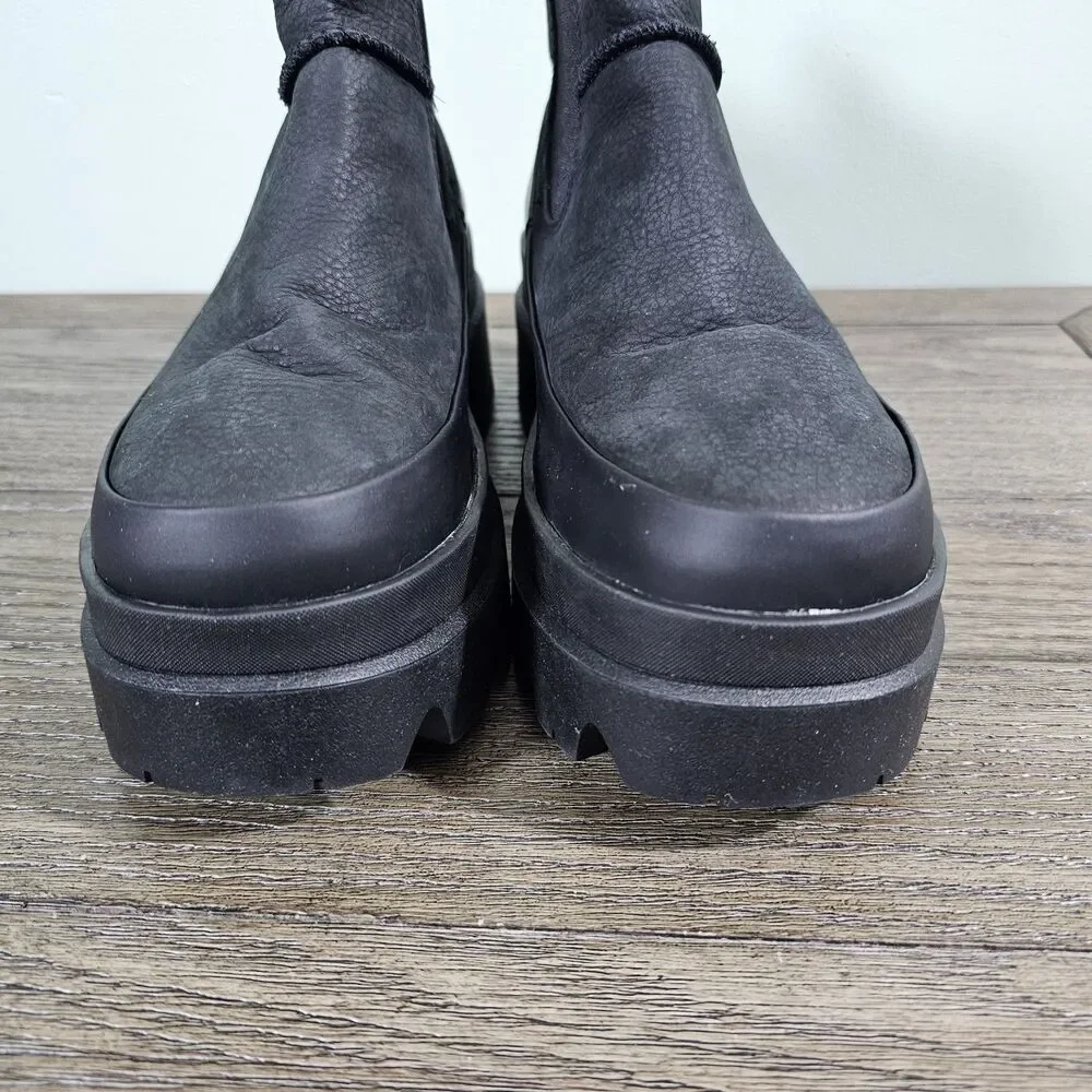 UGG Women's Brisbane Chelsea‎ Platform Black Leather Boots Size 9